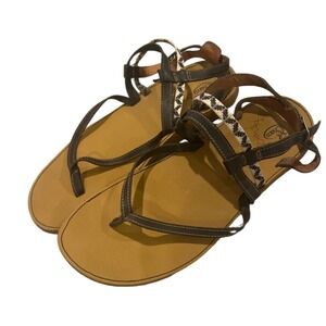 Chaco Dorra Leather Sandals Womens Brown Strappy Thong Ankle Strap J105198